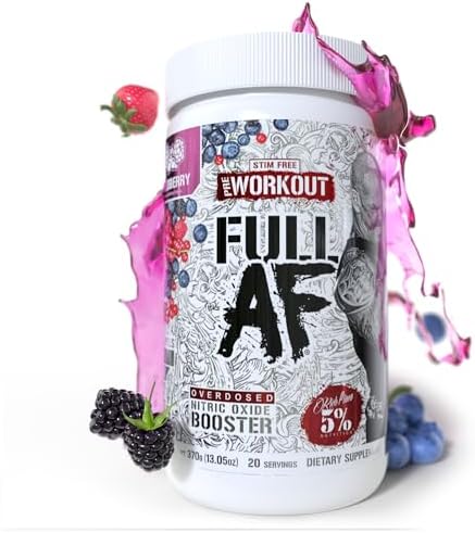 5% Nutrition FullAF Pre-Workout | Stim-Free with Massive Pumps | L-Citrulline, L-Taurine, Nitrosigine, GlycerSize | 13.05 oz (Wildberry)