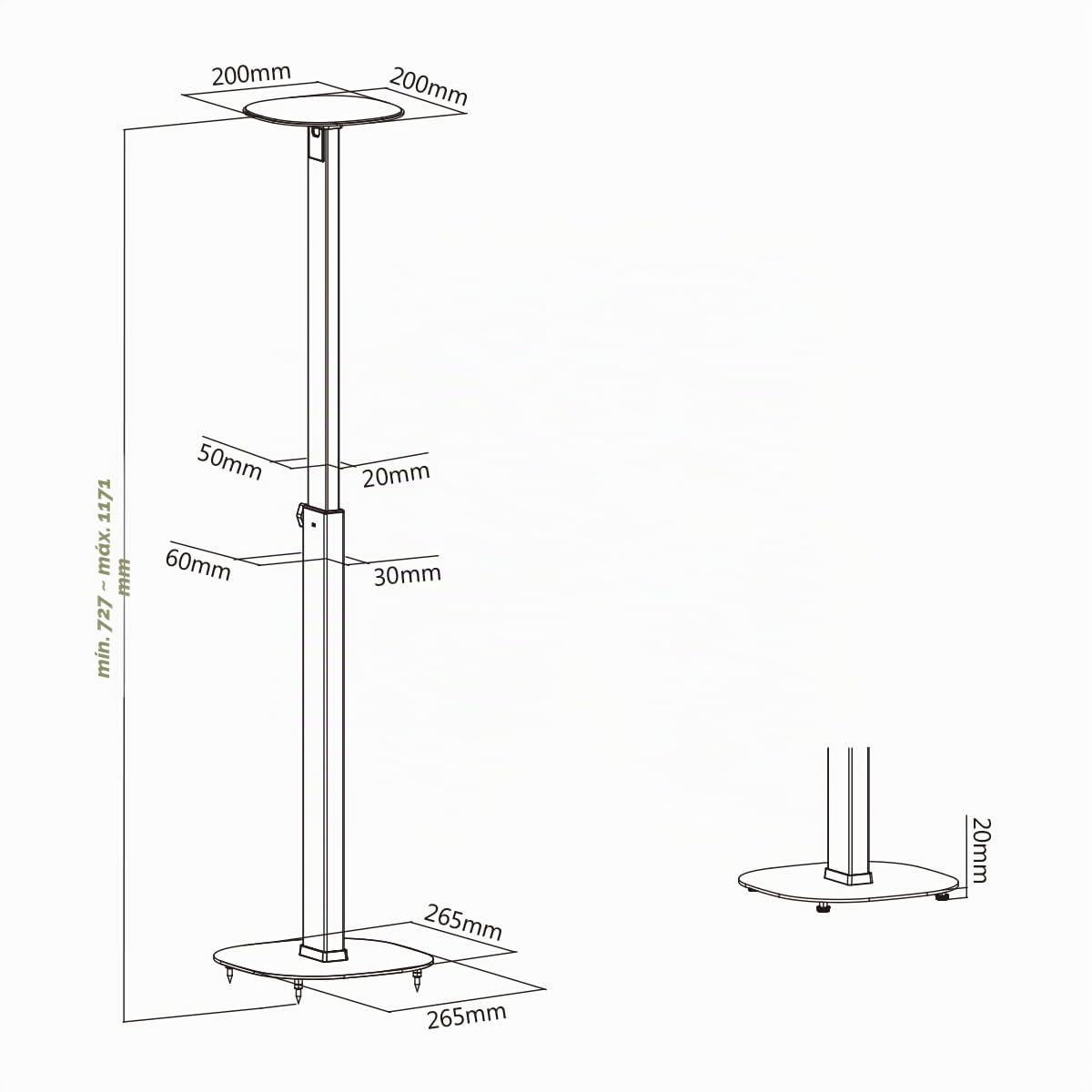 My Wall HS 23L Pedestal para Altavoz Extensible, Soporte de Suelo, Altura Ajustable Negro 2 Piezas.