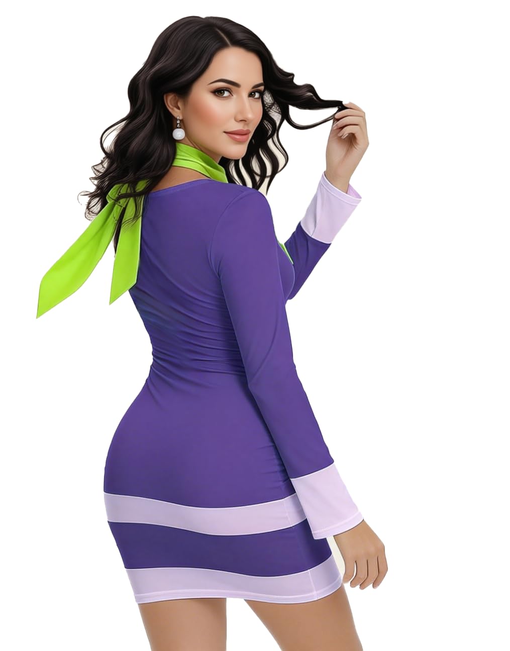 GOLDSTITCH Women Halloween Costume Long Sleeve Bodycon Purple Dress with Scarf