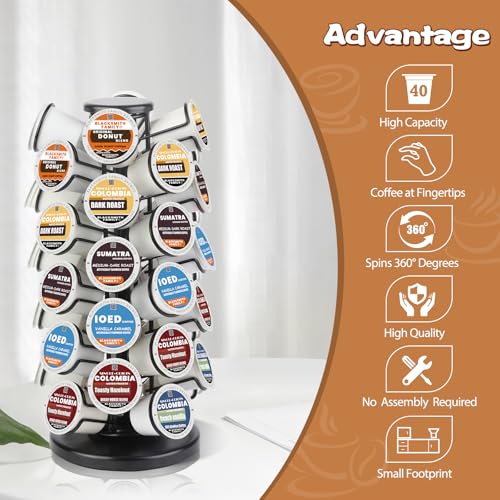K Cup Holders k Cup Holder K Cups Holder,K Cup Carousel, Coffee Pods Storage Organizer Stand,Comes All in One Piece,No Assembly Required,1 Count(Capacity of 40 Pods, Black)