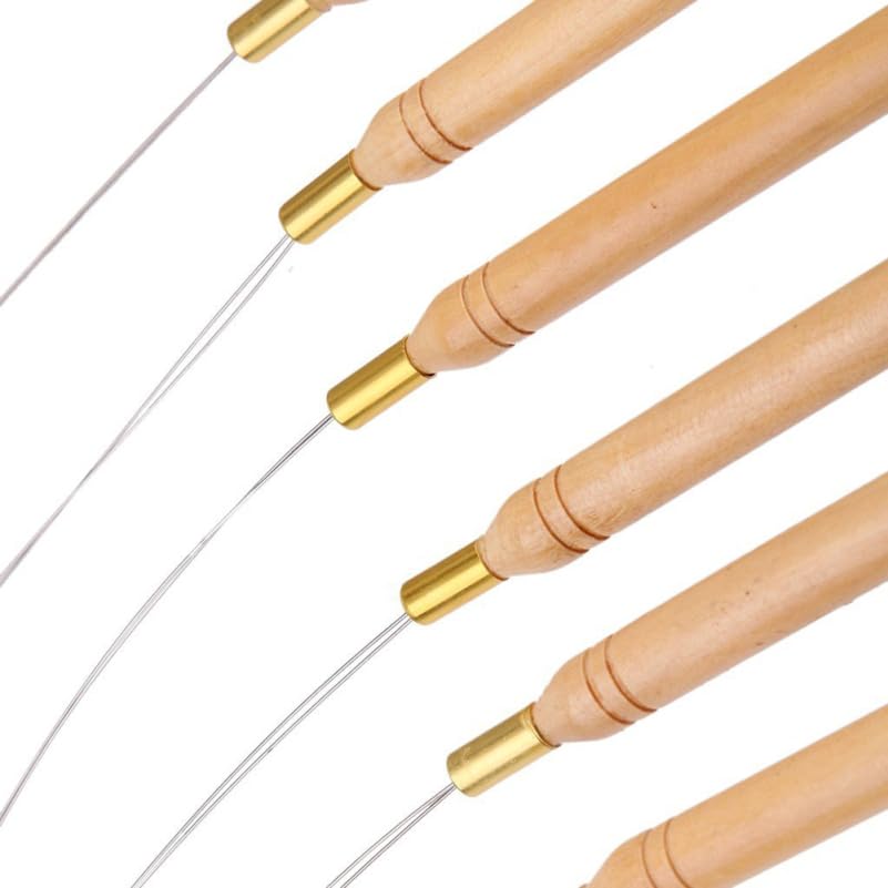 Wooden Crochet Hair Extension Hook Tool with Metal Needle Comfortable Anti-Slip Handle Hair Braiding and Loop Threader