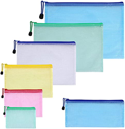 7 Pièces Pochette PVC Zip Set, Plastique Pochettes Zippées, Imperméable PVC Mesh Zipper Pouch, Multicolore PVC Zip Document Dossier Pour Document Stockage(A4 A5 A6 B5 B6 B8)