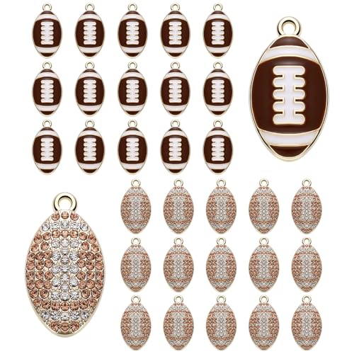 Trnayi 30 Pcs Sports Charms Football Volleyball Basketball for Jewelry Making Rhinestone Pendant Earrings Bracelet DIY Craft(Football)