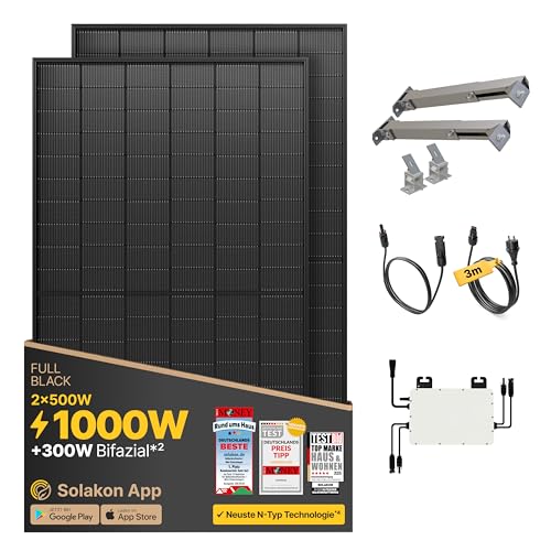 Solakon® 1000W Balkonkraftwerk mit Halterung (Gartenhaus) - 800W komplett Steckdose - neuester...