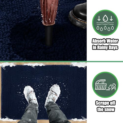 IM HOME Chenille Absorbent Outdoor Doormat 71" x 25", Washable Muddy Door Mats for Dog Non Slip Heavy Indoor Doormat Soft Front Inside Doormats for Entryway, Mud Dog Paws, Patio Navy Blue