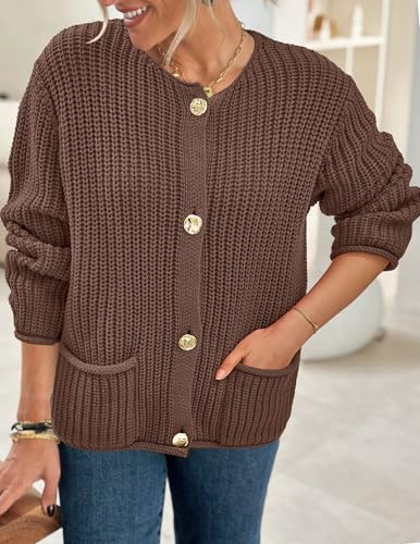 Image of PRETTYGARDEN Cardigan Sweaters for Women 2026 Trendy Oversized Knit Chunky Button Cardigans Fall Winter Outfits with Pockets
