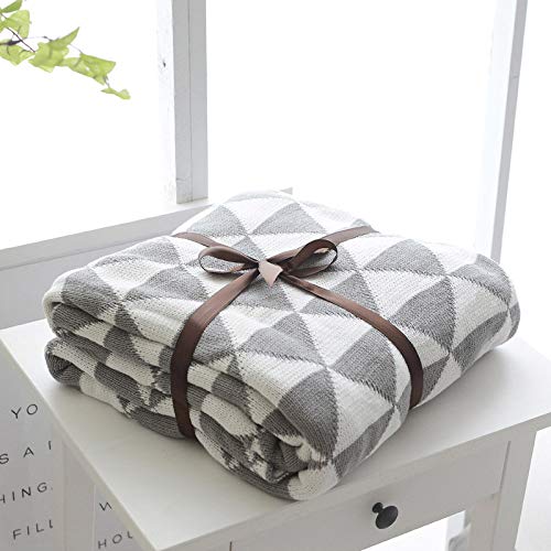 Reisedecke, Baumwoll-Strickgarndecken Klimaanlage Überwurfdecke für Sofa/Bett/Auto/Reisefotografie Requisiten Decke,Grau,90X110CM