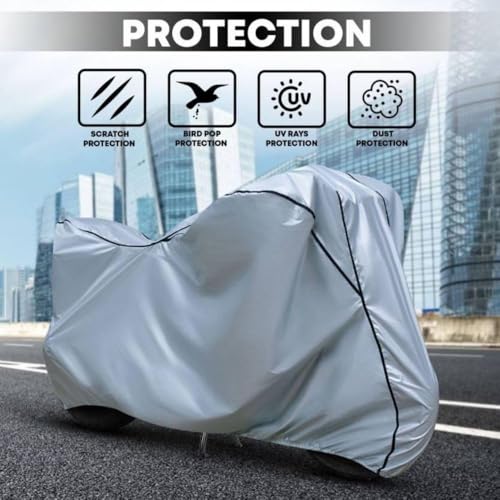 Image of Waterproof Bike Body Cover Compatible with Tvs Apache RTR 160 Dustproof Scratchproof - Motorcycle Cover for Two Wheeler, Outdoor Full Cover with UV, Duty, Rain Protection (Silver & Black) R1