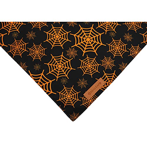 Realeaf Halloween Dog Bandanas 2 Pack, Pumpkin And Spider Web Bibs, Triangle Reversible Fall Pet Scarf, Multiple Sizes Offered, Premium Durable Fabric, Adjustable Fit #TOP4