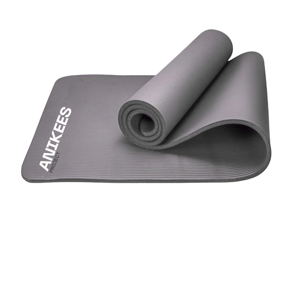 ANIKEES Extra Thick Yoga Mat, 183 x 60 cm, Multi-Purpose, NBR Foam Exercise mat, For Yoga, Pilates stre,tching, resistance work outs (Grey)