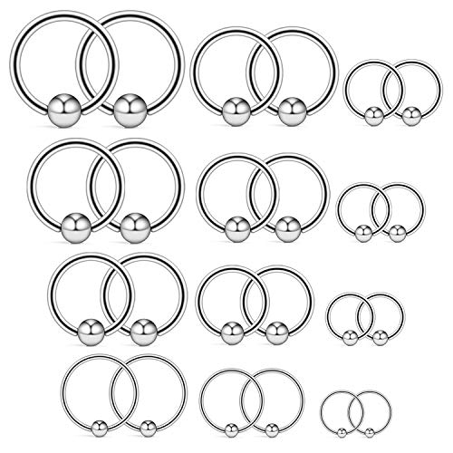 Ruifan 20G 16G 14G 12G Surgical Steel Captive Bead Nose Hoop Septum Earring Eyebrow Tongue Lip Nipple Helix Tragus Piercing Rings 8mm,10mm,12mm,14mm