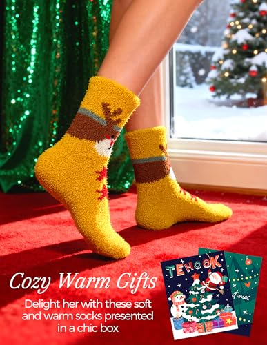 Image of TEHOOK Warm & Cozy Gifts for Women, Fluffy Fuzzy Plush Sleeping Slipper Socks - Soft Warm Fabric