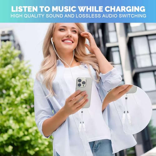 Image of Verilux 2 in 1 Type C to Type C Audio & Charging Connector, PD 60W USB C to C Cable Fast Charging with Simultaneous Wired Headphone Connection for iPhone 17 /16 /15, Galaxy S25 /S24, White