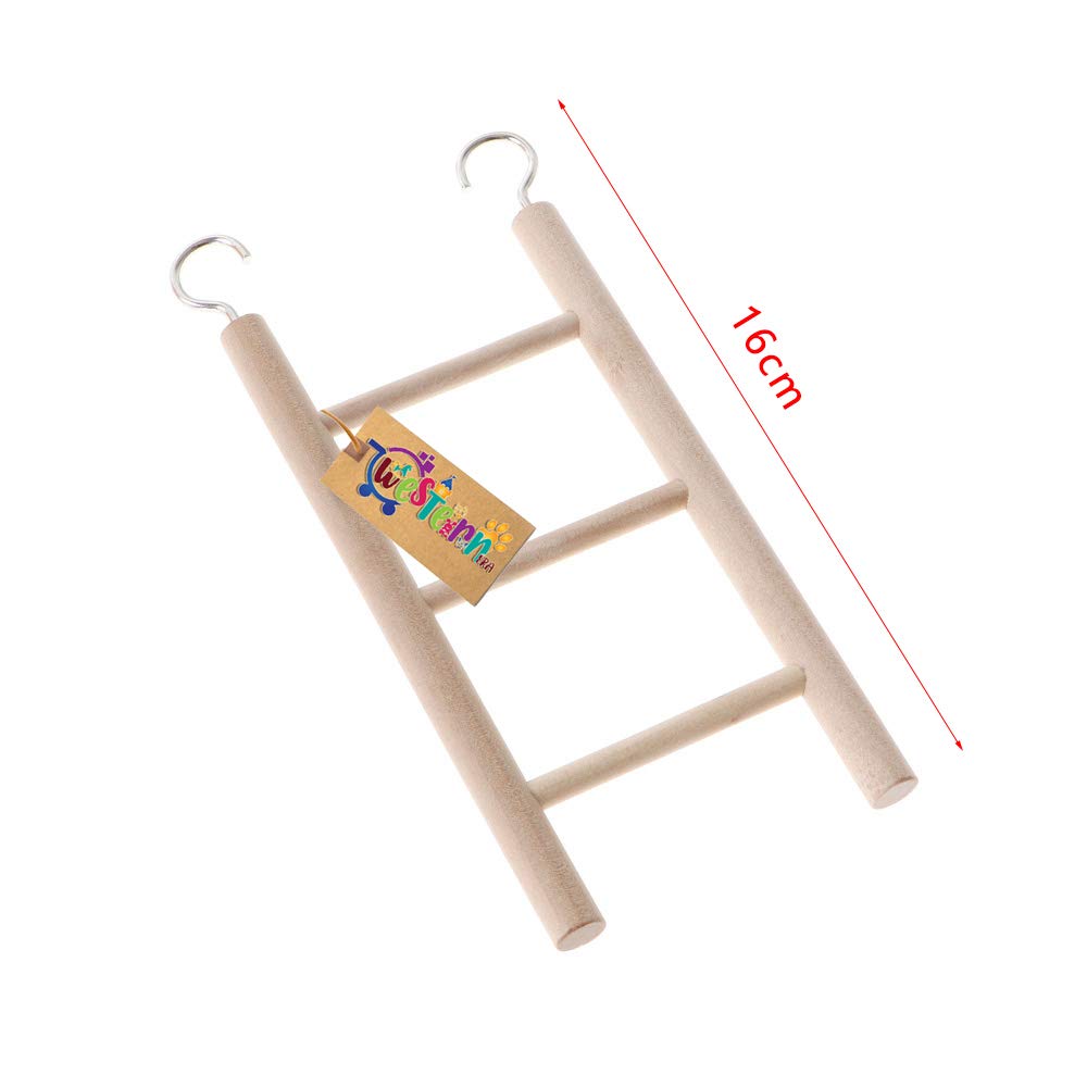 Western Era Fun Natural Wooden Ladder Toy for Training, with Hooks to Hang on, Designed for Birds, Parrot, Budgies and Other Small, Medium Large Bird, 3 Level / 18.5cm