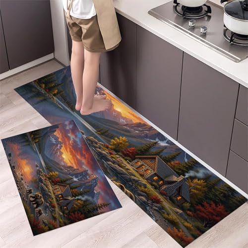 Alfombras de cocina lavables con diseño de oso al atardecer para un suelo cálido y acogedor 4
