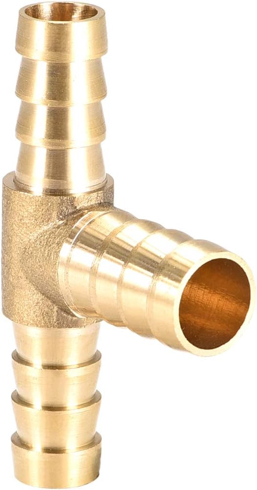 sourcing map Tee Brass Barb Fitting Reducer 3 Way, Fit Hose ID 10x12x10mm, Gold, 10mm x 12mm x 10mm - Image 4