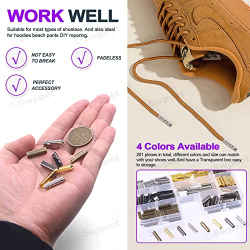 Swpeet 201 pièces embouts de lacets métalliques à 4 trous avec pince à bec plat pour baskets en toile bricolage réparation – vue 6