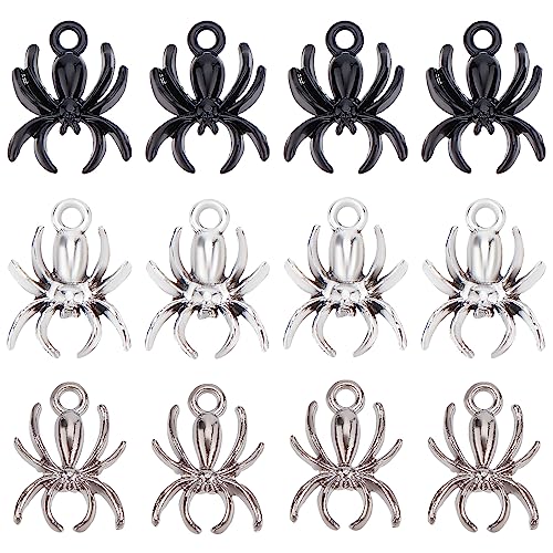 SUNNYCLUE 1 Box 60Pcs Spider Charms Gothic Style Spiders Charms Halloween Small Insect Flatback Black for jewellery Making Nail Art DIY Earrings Bracelets Necklace Supplies