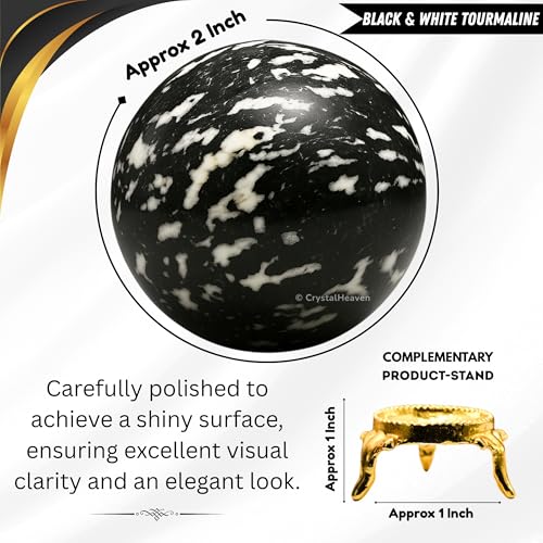 Image of Certified Black & White Tourmaline Crystal Ball for Meditation - Premium Crystal Vastu Items for Home and Feng Shui Items for Good Luck - Ideal for Pooja Supplies and Spiritual Practices (2 inch Inch)