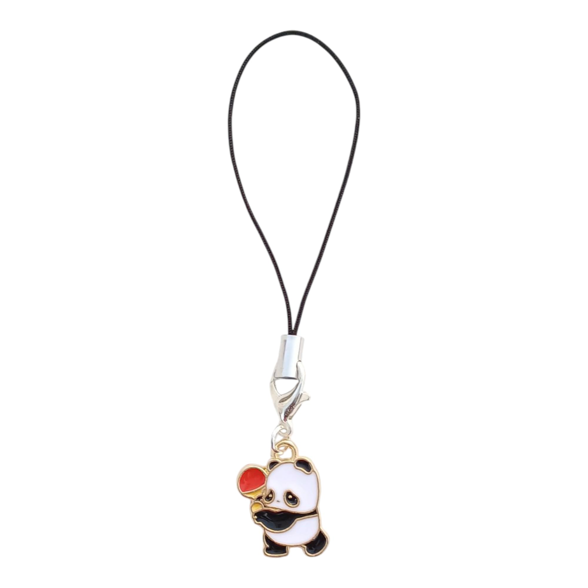 Panda Phone Charm with Red Ball Black and White Enamel Mobile Str | Adds a stylish decorative touch to phones, tablets, cameras, keychains, bags-image-34