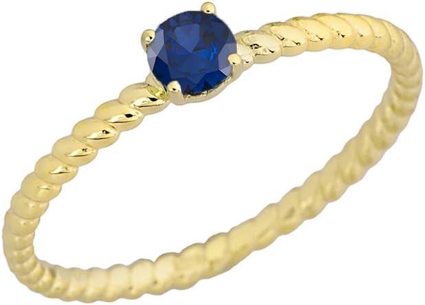 Dainty 10k Yellow Gold Stackable Sapphire Solitaire Rope Engagement/Promise Ring