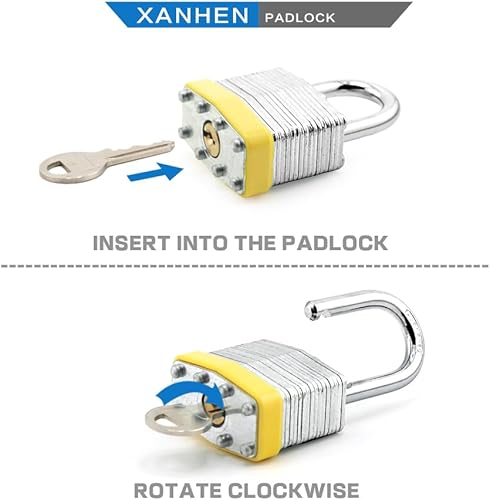 Miniatura 10 de Candados con llave de acero laminado resistente, cerraduras iguales con llave, candados normales de grillete, XanHen, cuerpo ancho de 1-916 pulgadas