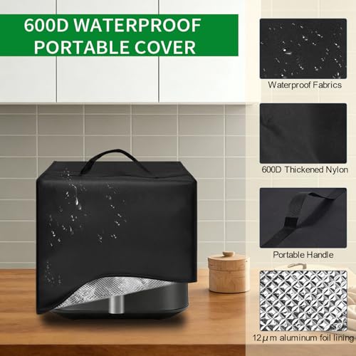 Image of Air Fryer Dust Cover for Cosori 9-in-1 TurboBlaze Air Fryer 6 Qt, 13 inchDx10.62 inchWx11.80 inchH, Reusable 600D Nylon w / 12m Aluminum Foil Cover, Heavy Duty, Heat Resistant, Waterproof, Dustproof