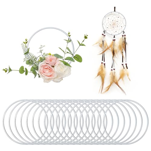 JOLIGAEA Anelli Metallo per Acchiappasogni, 10cm Cerchi per Acchiappasogni, Ghirlande, Artigianato e Decorazioni Nuziali, Argento