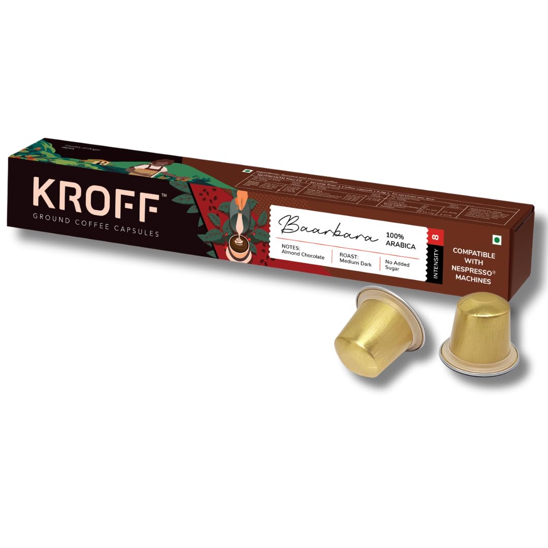 Baarbara Aluminium Coffee Capsules, Medium Dark Roast Arabica Roast | Remarkable Taste | 10 Pods Per Box | Nespresso Compatible Coffee Pods