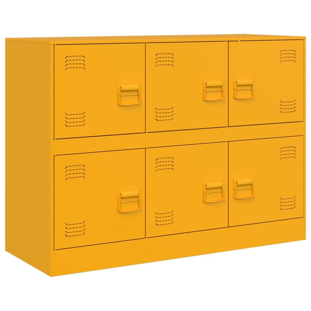 Credenza giallo senape, 99 x 39 x 73 cm, armadio in metallo, comò