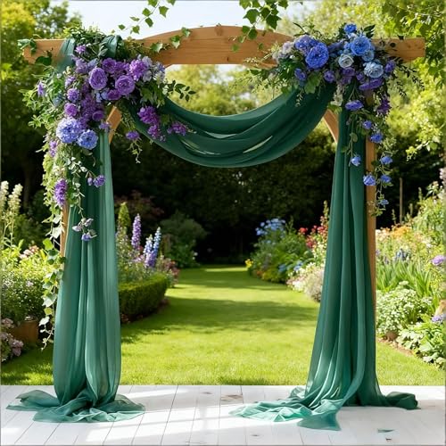 Image of Emerald Green Wedding Glitter Arch Draping Fabric 29 inch x 6.5 Yards 2 Panels Sheer Backdrop Curtains Drapery for Summer Wedding Ceremony Birthday Party Indoor Ceiling Decor