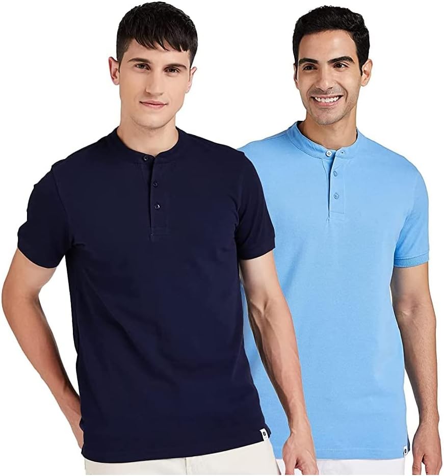 Amazon Brand - SymbolMen's Solid Henley Regular fit Polo (Pack of 2) (Henley-PO2)