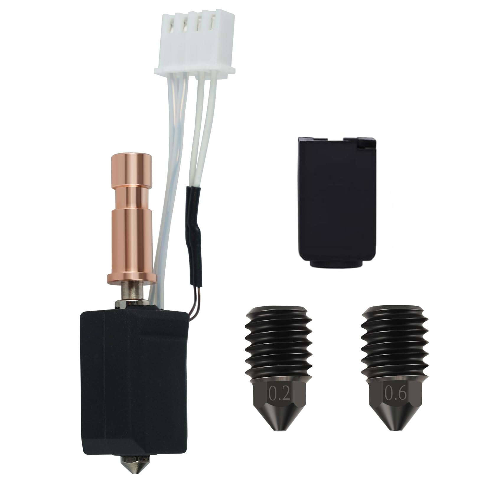 JUUPINE 3D Printer Upgraded Fast Heating Kobra S1 Extruder Keramische Verwarmingsbuis Hot End Kit, Cobra S1 Combo Kit bevat 4 geharde stalen nozzles (0,2/0,4/0,6/0,8) en 2 siliconen sokken