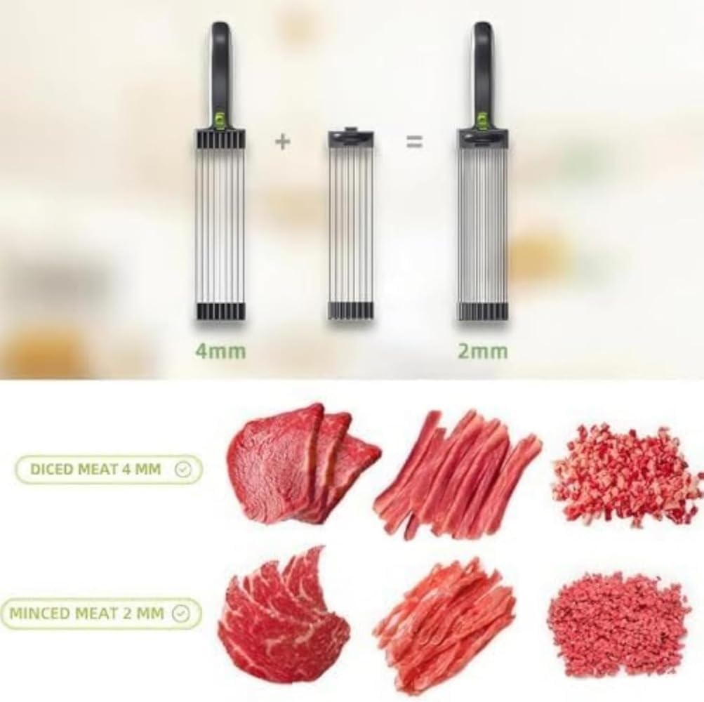 JuneSun家庭用手動肉スライサー、ステンレススチールセット、シャープナー、クリーニングブラシ2本付き、厚さ2～4mmに調整可能、