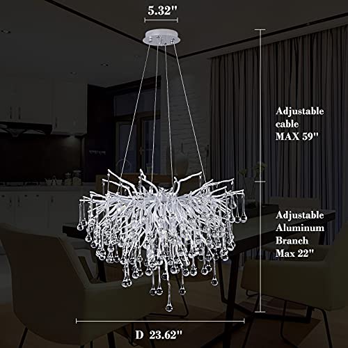 Yiosi Modern Raindrop Chandelier, Silver Ceiling Pendant Flower Hanging Lighting Frosted Tree Branch Crystal Chandelier Light Fixture For Bedroom, Living Room, Dining Room, Foyer (Dia 23.5" Round) #TOP6