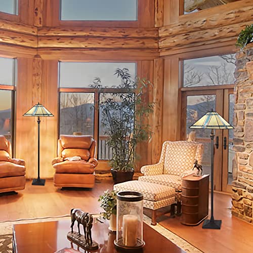 Artzone Antique Tiffany Floor Lamp [2-Lights][16''W*64''H] Mission Style Stained Glass Floor Lamp Standing Reading Light For Living Room/Bedroom/Home Office/Study #TOP4