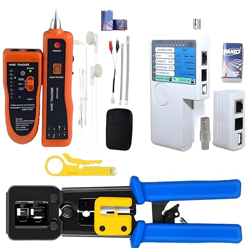 Image of COOLCOLD RJ45 Crimping Tool with Wire Tracker Tester, RJ11 RJ45 Line Finder & LAN Cable Tester, Pass Through Cat5 Cat5e Cat6 Network Crimper Kit with Remote Cable & Stripper