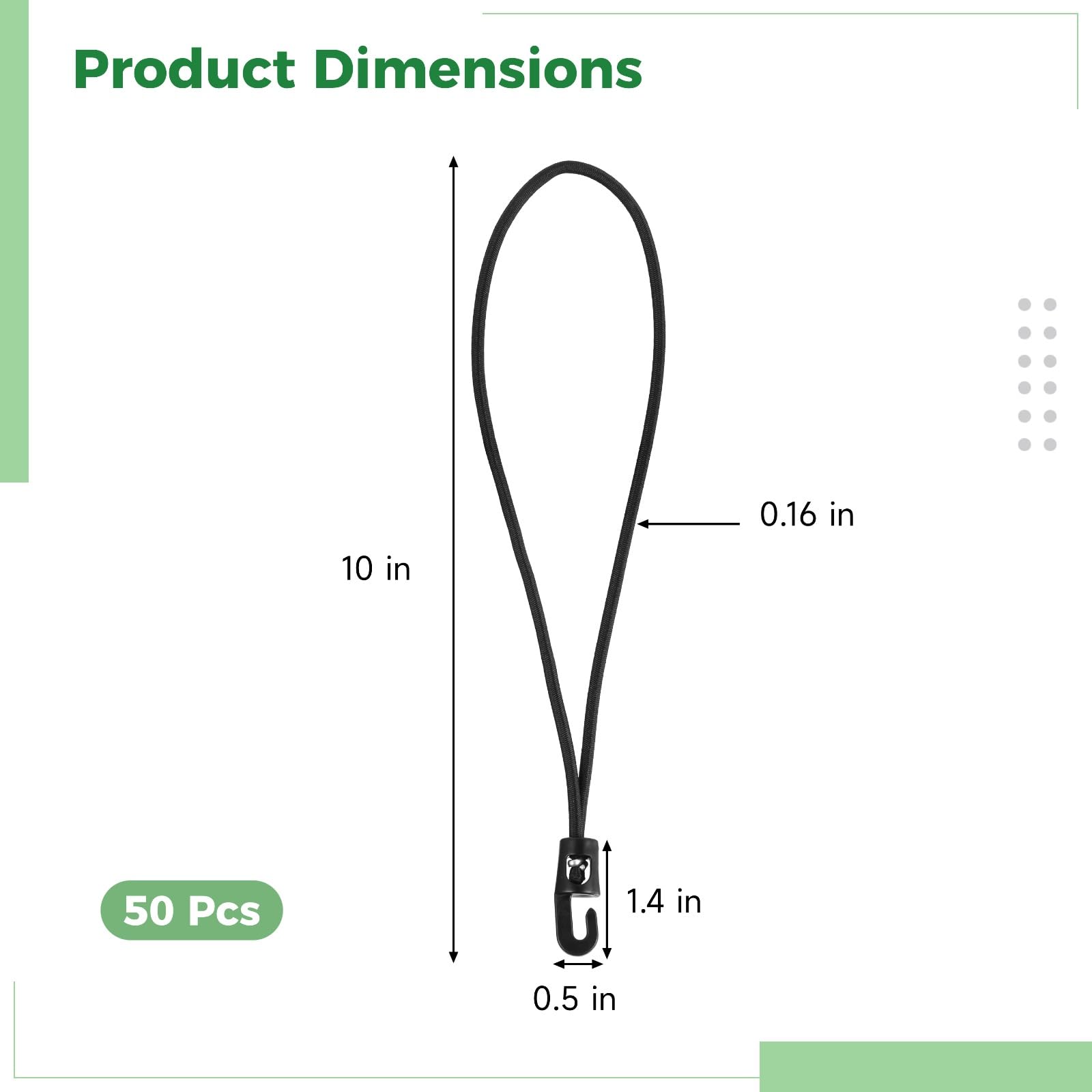 Lot de 50 Cordons Bungee Courts avec Crochet, Sangles de Fixation élastiques de 10 in, Bungee pour canopée de Tente, Fixation de tarp extérieur, Corde Haute élasticité pour arrimage Stable