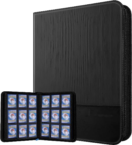 Trading Card Binder, 9 Pocket Cards Binder Album Holder for 900 Cards with 50 Double Sided Sleeves, PU Zip Card Binder, Side Loading Card Folder, Collector Case Book Fits for Sports, TCG, Game Cards
