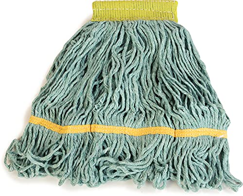 Image of SPARTA Flo-Pac Cotton Mop Head, Loop-Ended, Wide Band with Yellow Band for Organized Cleaning, Small, Green