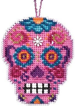 2 Item Bundle - Counted Glass Bead Skull Kit with Charms: Morado & Rosa