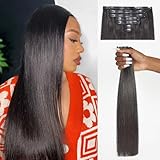 LUVME Clip in Hair Extensions Natural Black Human Hair Extensions Clip ins Silky Straight Hair Extension Real Human 7pcs 135g 28inch