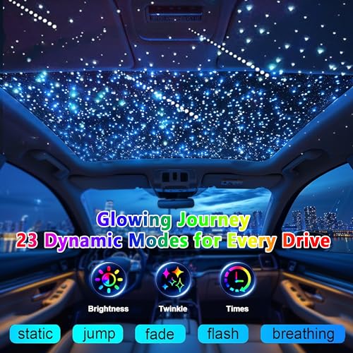 Image of VASTFIRE Starlight Headliner Kit 1000 Piece 0.03in*13.1ft 32W Twinkle & Meteor Dual-Engine 200 Shooting Stars RGBW Fiber Optic Lights Music Sync, DIY Interior Roof Ceiling for SUV /Truck /Jeep