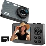 4K 64MP Digital Camera, Compact Mini Cameras with 18X Zoom, Anti Shake, 32GB Card, Autofocus Portable Travel Cameras for Teens Adult, Beginner Photo Camera with Metal Shell, Black