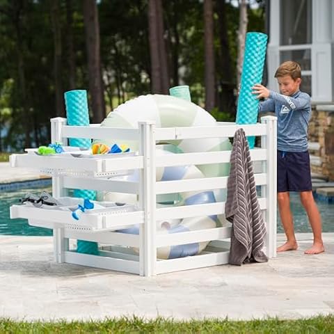 3.1ft H x 5.3ft W x 3ft L (1 Unit) Freestanding Zippity Pool Float Storage Organizer, Vinyl Pool Equipment Enclosure for Outdoor Toy Storage, Outdoor Storage Box & Pool Deck Caddy w/ Dividers, ZP19061 Cover