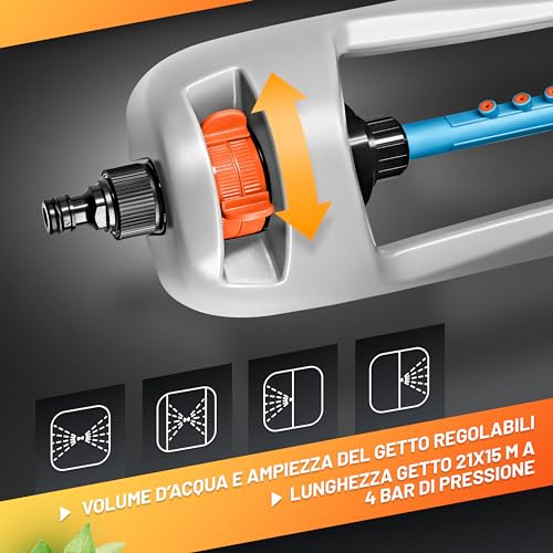 GRÜNTEK Irrigatore Giardino Oscillante Rettangolare per Superfici Rettangolari e Quadrate 336 m2. Ampiezza Getto 21x15 M - 2