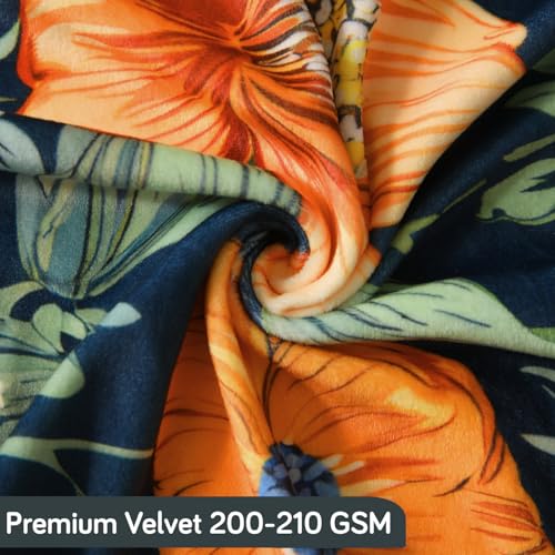 Image of HOKIPO Premium Printed Velvet Dining Chair Cover Set of 6, Teal Twilight Garden (AR-5794-D2*6)