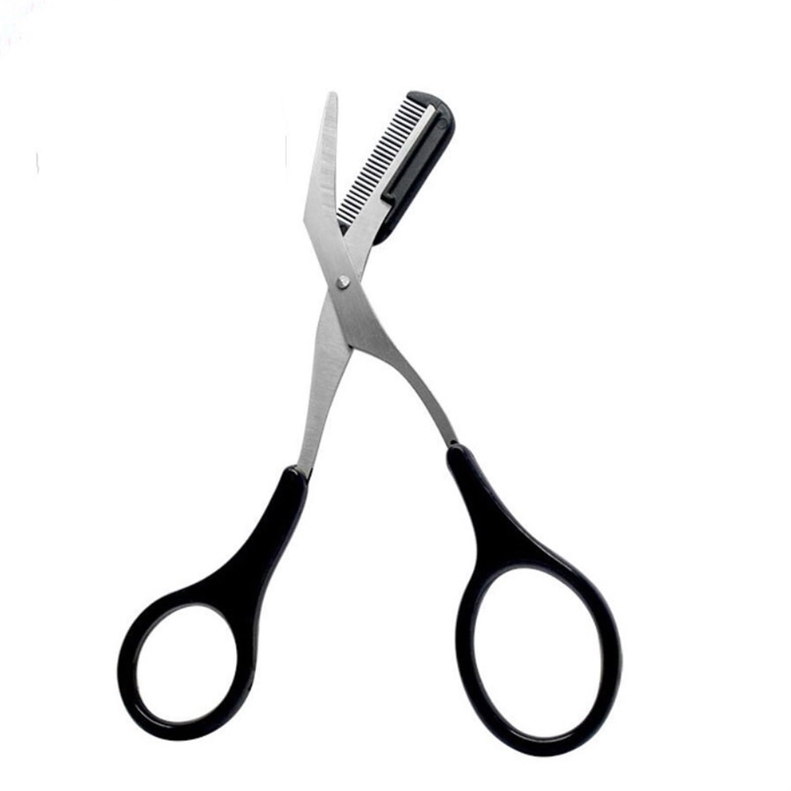 Ciseaux Tondeuse à Sourcils Ciseaux Peigne Acier Inoxydable Ciseaux à Cheveux pour Sourcils Pinces Façonnage Toilettage Tondeuse Accessoires de Maquillage (Bleu)