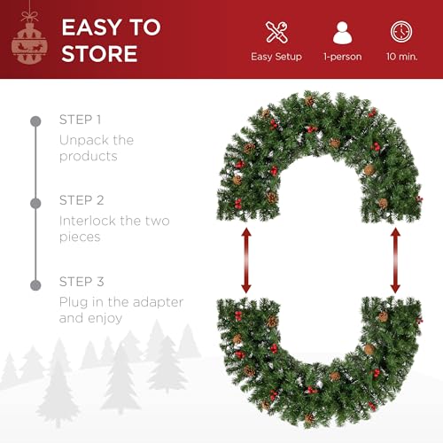 Image of Best Choice Products 48in Pre-Lit Christmas Wreath w /Berries & Pinecones, Large Artificial Indoor /Outdoor Decor for Door, Mantel, Plug-in