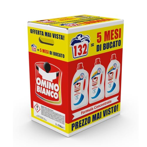 Omino Bianco Detersivo Lavatrice Igienizzante, 132 Lavaggi, 1760 ml x 3